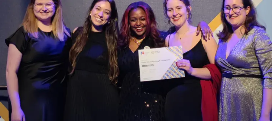 Five students posing with their RCN Scotland Nurse of the Year Award.