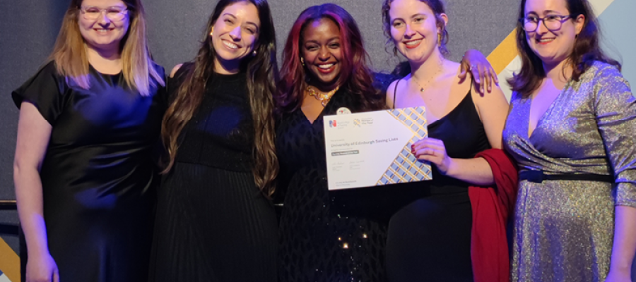 Five students posing with their RCN Scotland Nurse of the Year Award. 