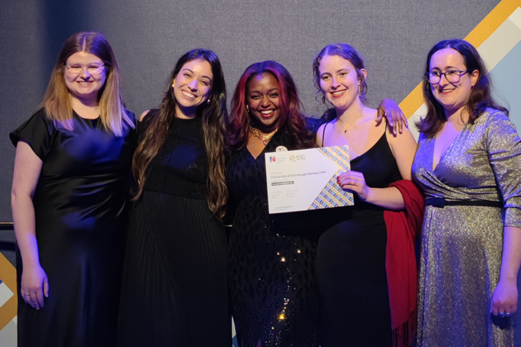 Five students posing with their RCN Scotland Nurse of the Year Award. 