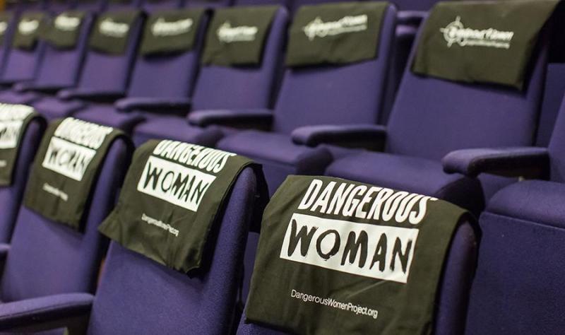 Theatre seats with Dangerous Women merchandise